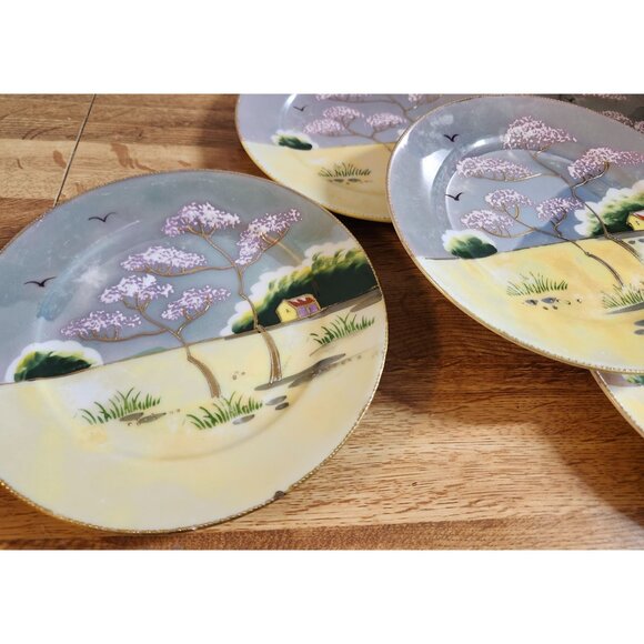 5- Pastel Lustreware Handpainted in Japan 7" Vintage Lunch Plates - Picture 3 of 13
